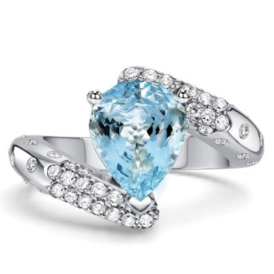 Italo Flush Set Bypass Aquamarine Ring Unique Engagement Rings