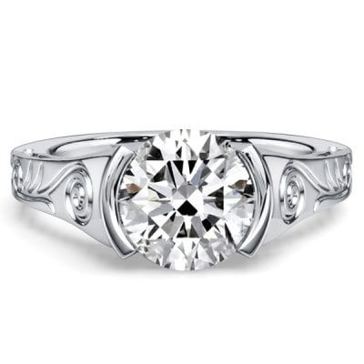 Italo Half-bezel Round Cut Filigree Engagement Ring For Women
