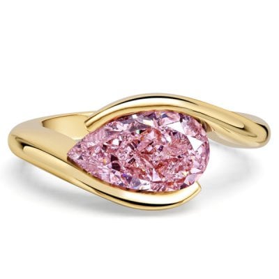 Italo East West Pear Cut Pink Sapphire Engagement Ring