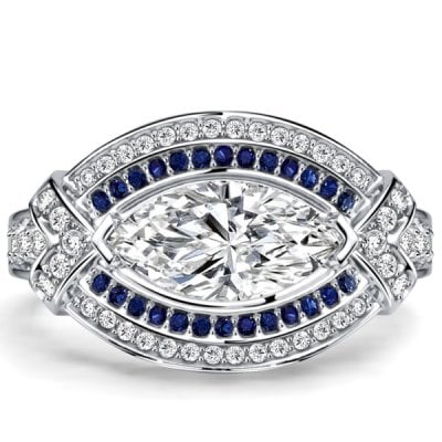 Italo Bezel-set White Sapphire Marquise Cut Vintage Engagement Ring For Women