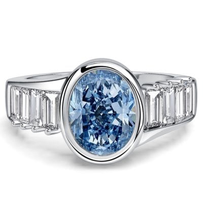 Italo Shoulder Setting Blue Topaz Oval Cut Engagement Ring For Women