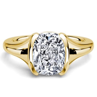 Italo Golden Half-bezel White Sapphire Cushion Cut Solitaire Engagement Ring