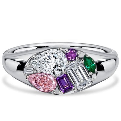 Italo Cluster Multi Cut Multi Color Engagement Ring For Women Waterfall Ring