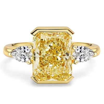 Italo Half Bezel Radiant Cut Yellow Topaz Three Stone Engagement Rings