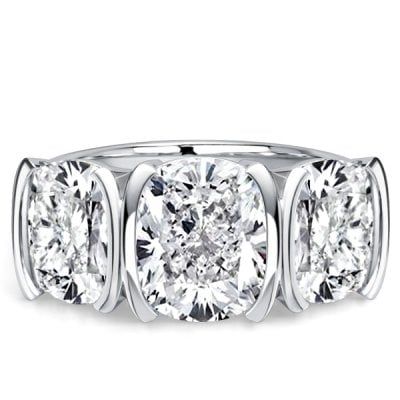 Italo Half Bezel 3 Carat Cushion Cut Three Stone Engagement Ring For Women