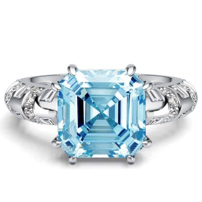 Italo Knife-Edge Asscher Cut Aquamarine Ring For Women