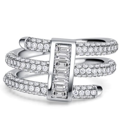 Italo Micro Pave Triple Round & Baguette Cut Unique Engagement Rings