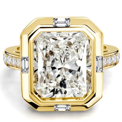 Italo Bezel Set Side Stone 5.5 Carat Radiant Cut Engagement Ring For Women