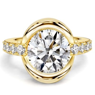 Italo Half Bezel Side Stone Round Cut Engagement Ring For Women
