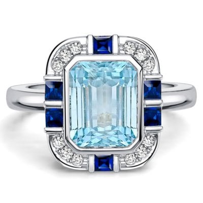 Italo Bezel 2.5 Carat Emerald Cut Aquamarine Ring Vintage Engagement Ring For Women