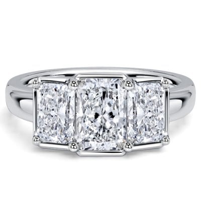 Italo Bezel Setting Radiant Cut Three Stone Engagement Ring For Women