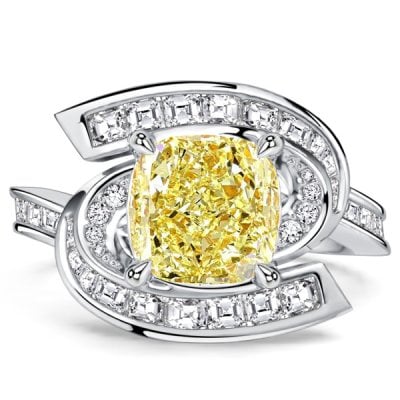 Italo Infinity Yellow Topaz 3 Carat Cushion Cut Unique Engagement Ring