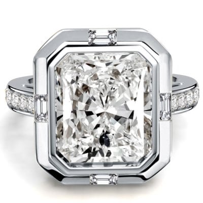 Italo Sterling Silver Set Side Stone 5.5 Carat Radiant Cut Engagement Ring For Women