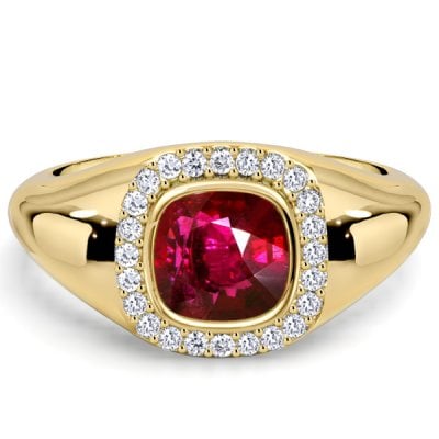 Italo Halo Ruby Ring Ruby Cushion Cut Engagement Ring For Women