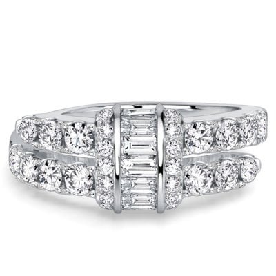 Italo White Sapphire Baguette & Round Cut Unique Engagement Ring For Women
