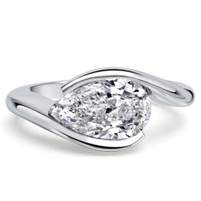 Italo East West Pear Cut White Sapphire Engagement Ring For Women