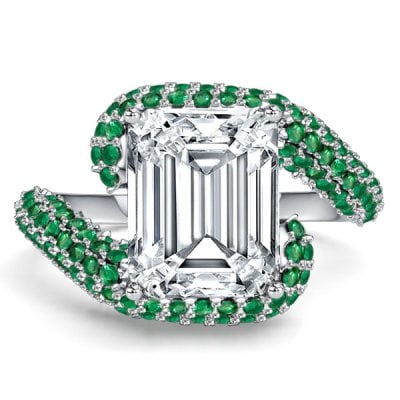 Italo Micro Pave Bypass Emerald Sapphire Emerald Cut Unique Engagement Ring