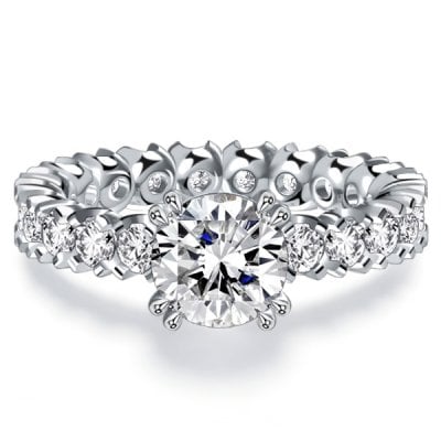 Italo Double Prong Round Cut Eternity Classic Engagement Ring For Women