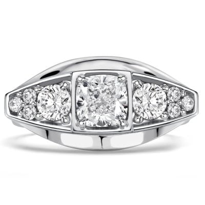 Italo Side Stone Cushion Cut Vintage Engagement Ring For Women