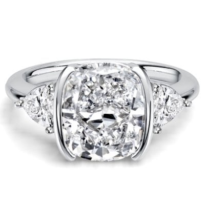 Italo Trillion Side Stone Half Bezel Cushion Cut Three Stone Engagement Ring