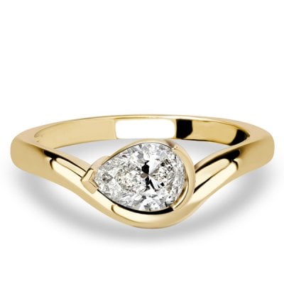 Italo East West Half Bezel Pear Cut Engagement Ring For Women