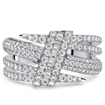 Italo Micro Pave Triple Row White Sapphire Unique Engagement Rings