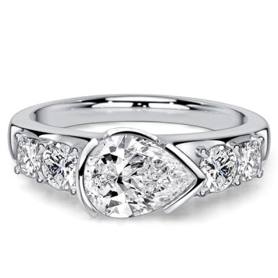 Italo East-west Half Bezel Pear Cut Five Stone Engagement Ring For Women