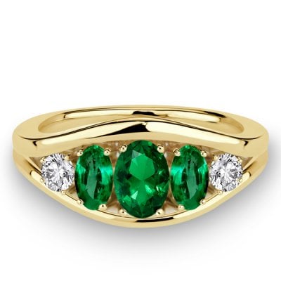 Italo Five Stone Emerald Sapphire Oval Cut Engagement Ring For Women