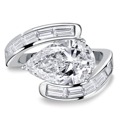 Italo Bypass Channel Set Pear Cut Unique Engagement Ring For Women