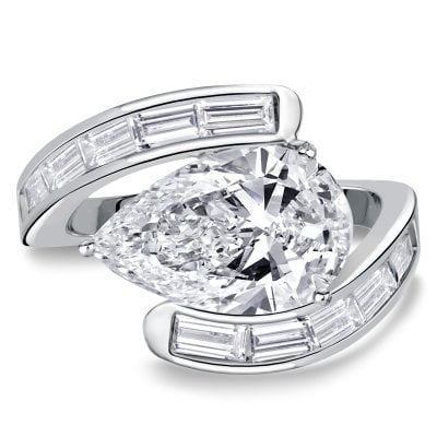 Italo Bypass Channel Set Pear Cut Unique Engagement Ring For Women