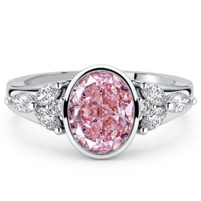 Italo Bezel Setting Side Stone Pink Sapphire Oval Cut Engagement Ring For Women