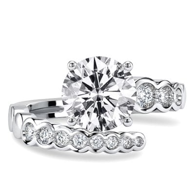 Italo Spiral Bezel Setting Bypass Round Cut Unique Engagement Ring