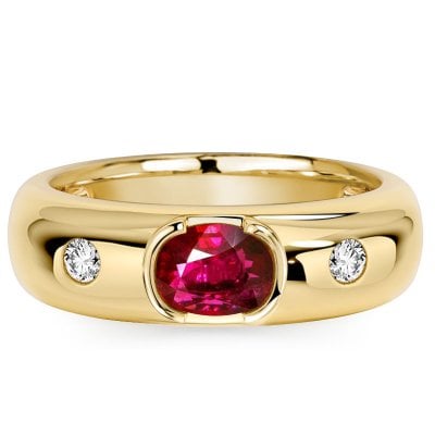 Italo Half Bezel Cushion Cut Ruby Ring Three Stone Engagement Ring For Women