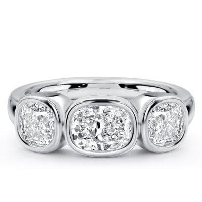 Italo Bezel Setting Cushion Cut Three Stone Engagement Ring For Women