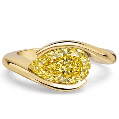 Italo East West Half Bezel Pear Cut Yellow Topaz Engagement Ring