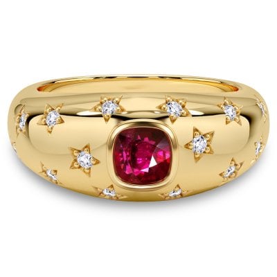 Italo Golden Bezel Setting Cushion Cut Ruby Ring For Women