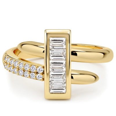 Italo Golden Bypass Design Micro Pave Unique Engagement Ring For Women