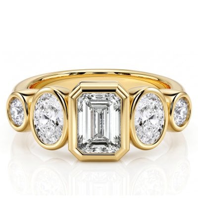Italo Bezel Setting Five Stone Emerald Cut Engagement Ring For Women