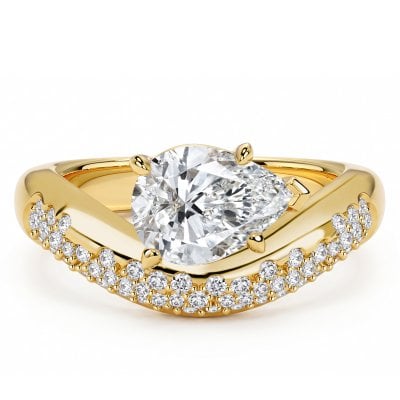 Italo Curved Micro Pave Pear Cut Unique Engagement Ring For Women