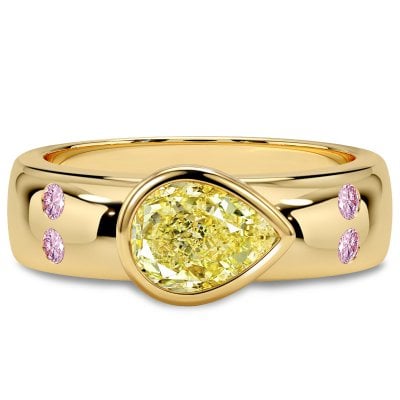Italo Bezel Setting East West Yellow Topaz Pear Cut Gold Engagement Rings