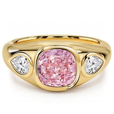 Italo Bezel Setting Three Stone Pink Sapphire Cushion Cut Engagement Ring