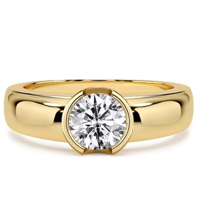 Italo Golden Half Bezel Round Cut Solitaire Engagement Ring For Women
