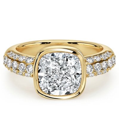 Italo Golden Bezel Setting Cushion Cut East West Ring For Women