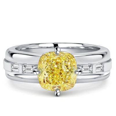 Italo Fancy Yellow Topaz 3.0 Carat Cushion Cut Engagement Ring For Women