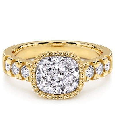 Italo Golden East West Bezel Setting Cushion Cut Engagement Ring For Women