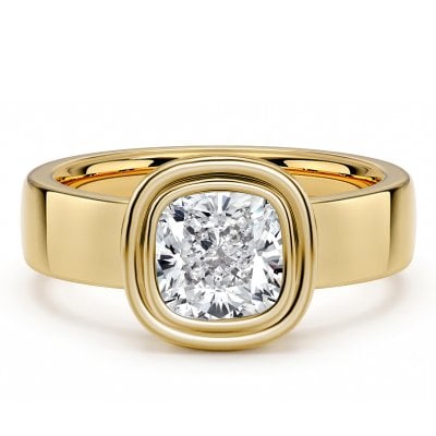 Italo Golden Bezel Setting Cushion Cut Solitaire Bezel Set Ring For Women