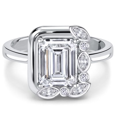 Italo Unique Bezel Setting Emerald Cut Engagement Ring For Women