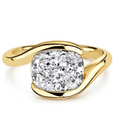 Italo Golden Half Bezel Cushion Cut East West Ring For Women