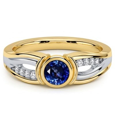 Italo Split Shank Bezel Setting Blue Sapphire Unique Engagement Ring For Women