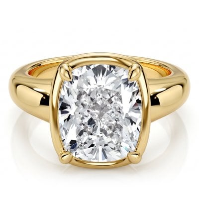 Italo Golden Solitaire Elongated Cushion Cut Engagement Ring For Women